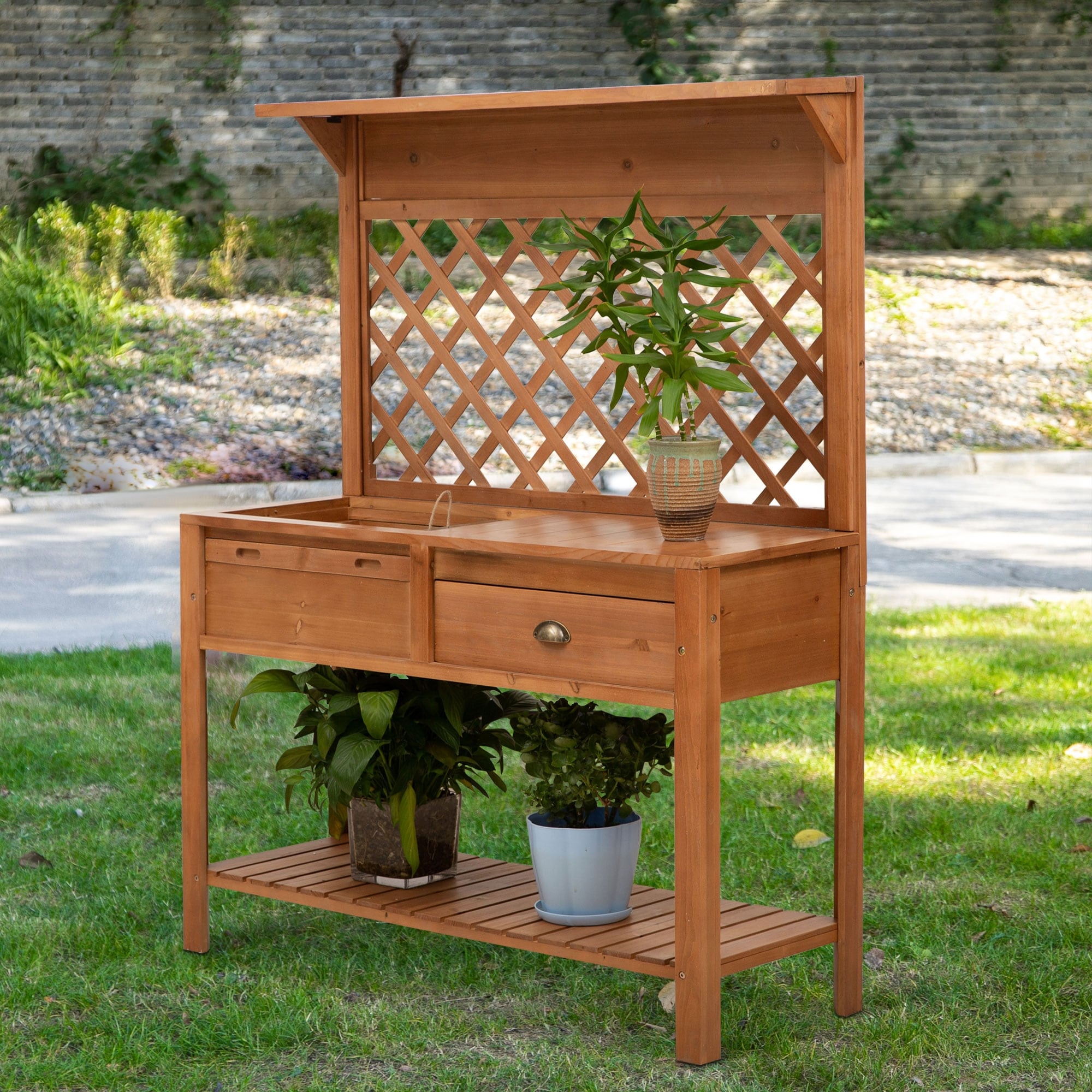 Gardening Outsunny Outdoor Rustic Wooden Potting Bench Garden Planting